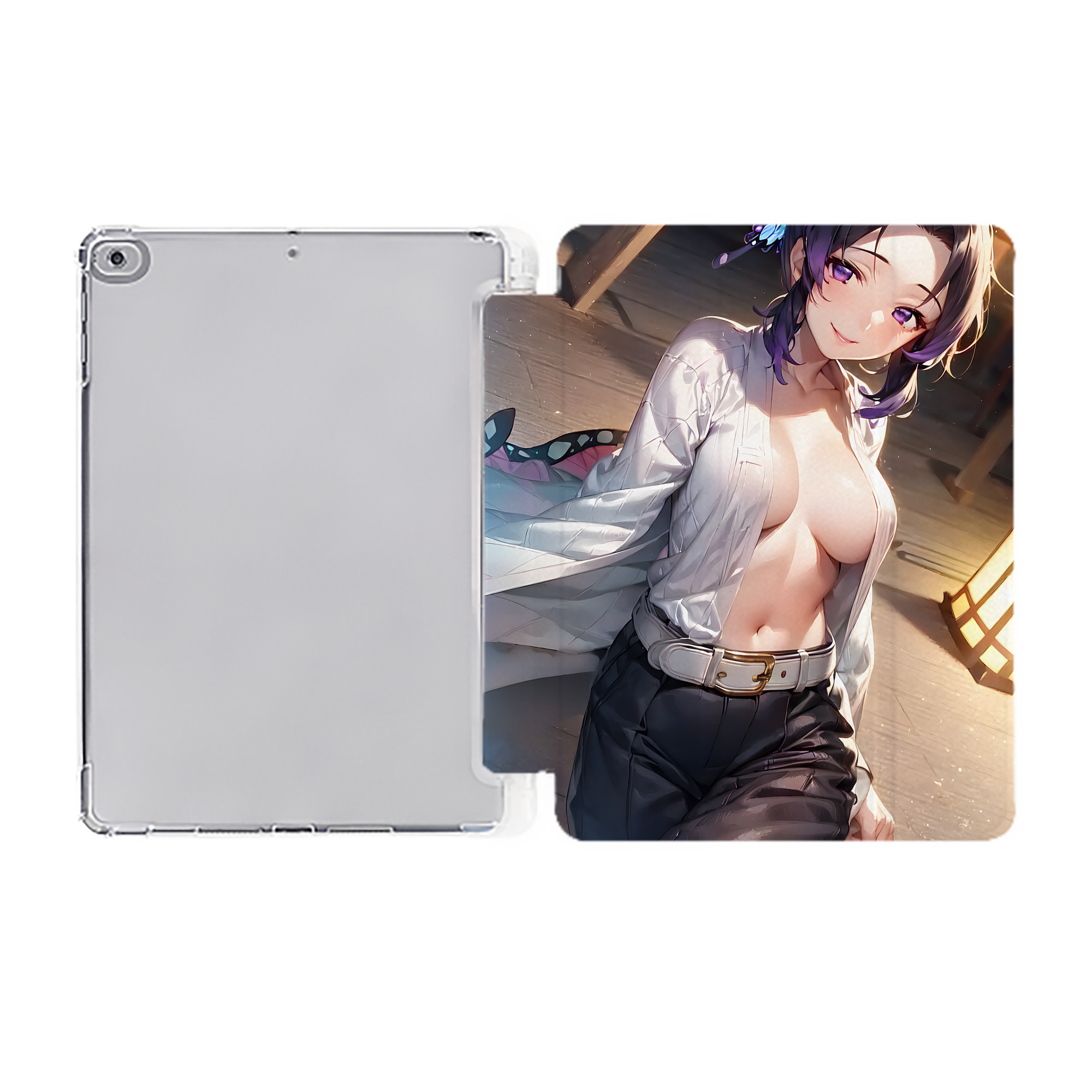 （画像用） 鬼滅の刃（きめつのやいば）蟲柱-胡蝶 しのぶ／こちょう しのぶ Kochou Shinobu IPad ケース ペン収納付き 三つ折りスタンド PUレザー×シリコン 対応機種9.5/10.5/10.9インチ